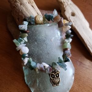 Handmade Boho Jasper x Bronze Owl Healing Stretch Bracelet
